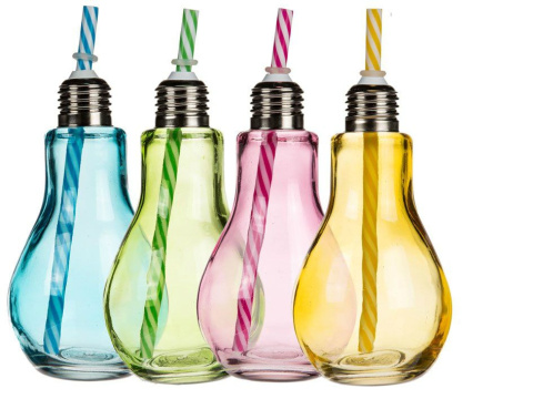 Kubek do drinków - kolorowa żarówka ze słomką - 175 ml [niebieska]