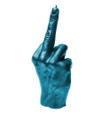 Świeca dłoń XXL - FUCK YOU - niebieska metaliczna