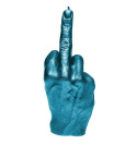 Świeca dłoń XXL - FUCK YOU - niebieska metaliczna