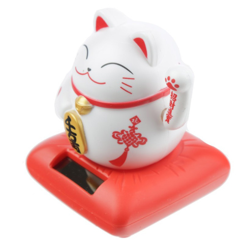 Maneki-neko - solarny kot szczęścia - mały [biały]