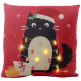 Świecąca poduszka LED - kot świąteczny