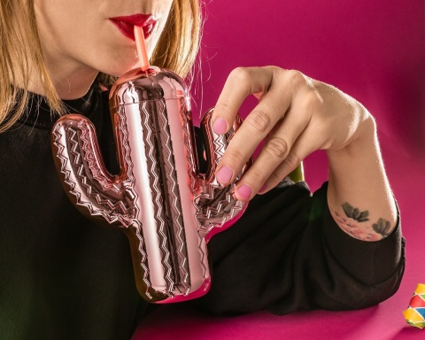 Kubek do drinków ze słomką - kaktus