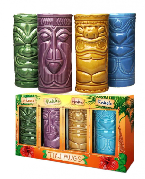 Kubki Tiki - hawajski zestaw 4 kubków