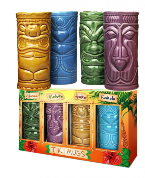 Kubki Tiki - hawajski zestaw 4 kubków