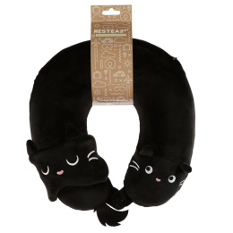 Poduszka podróżna rogal z maską na oczy - czarny kot