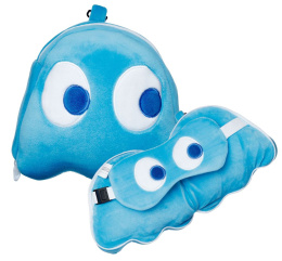 Poduszka z maską na oczy - Pac-man - niebieski duch - podróżna lub pracowa